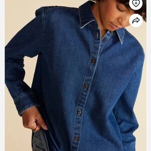 Bixby Denim Collared Long Sleeve Top - Indigo Blue